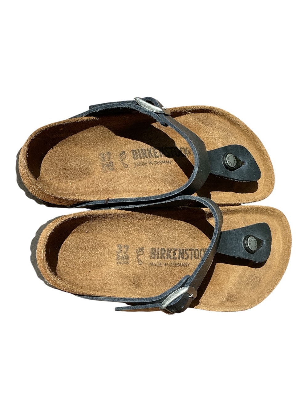 Birkenstock Black Leather Thong Sandals with Cork Footbed - Picture 4 of 5